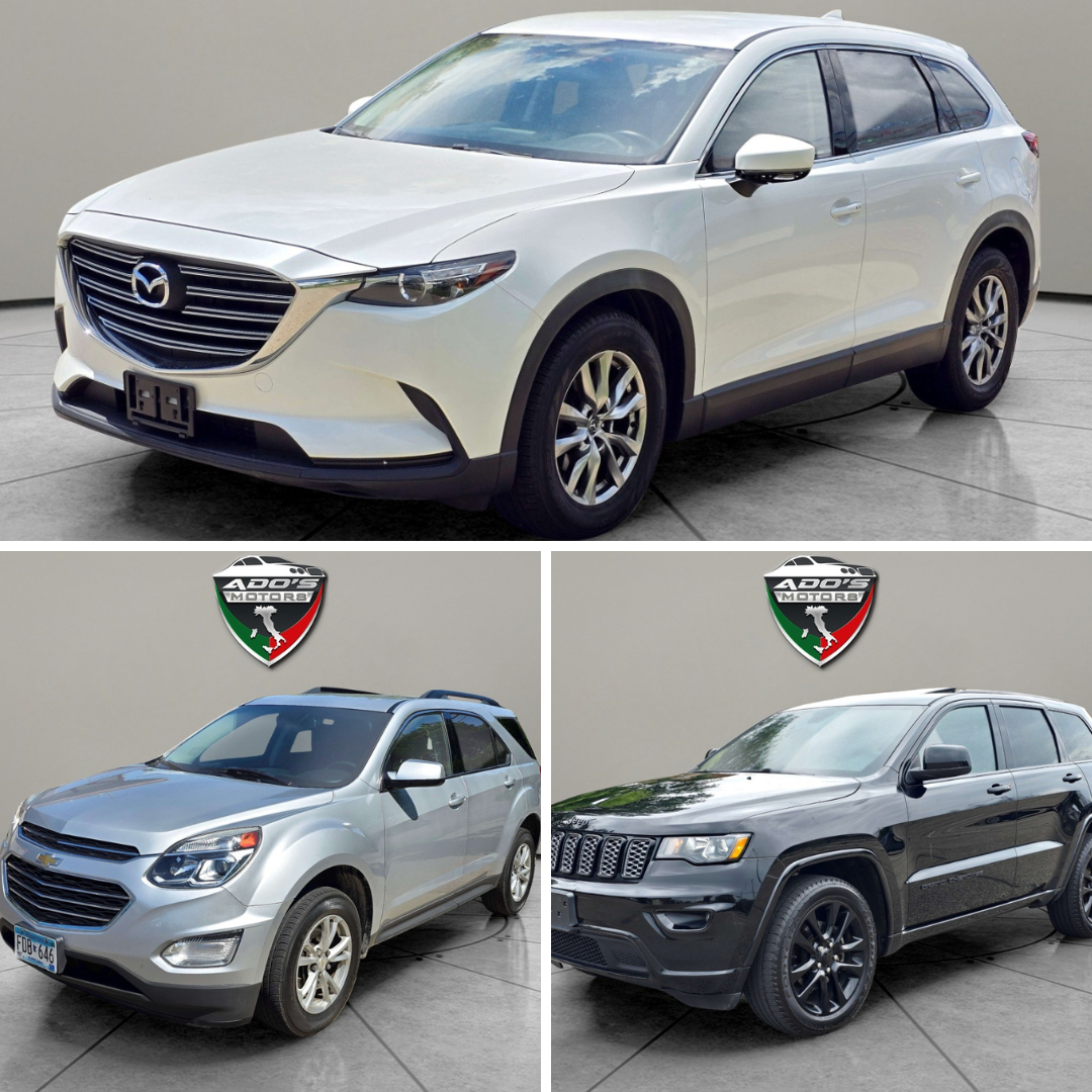 Showdown of SUVs: 2016 Chevrolet Equinox LT, 2017 Jeep Grand Cherokee LAREDO, and 2016 Mazda CX-9 TOURING